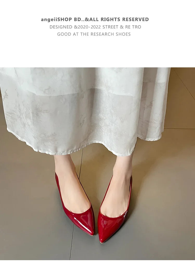 Fashion Flats Women Low Heels 5cm Internal Height Increasing Shoe Women Shoes Pointed Toe Patent Leather Office Driving Shoes
