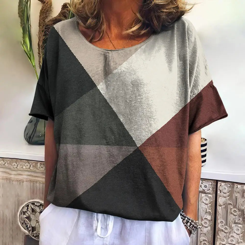 Summer Plaid T Shirt For Women O Neck Casual Sweatshirt New Tees Harajuku Clothing Loose Short Sleeve Blouse Female Fashion Tops