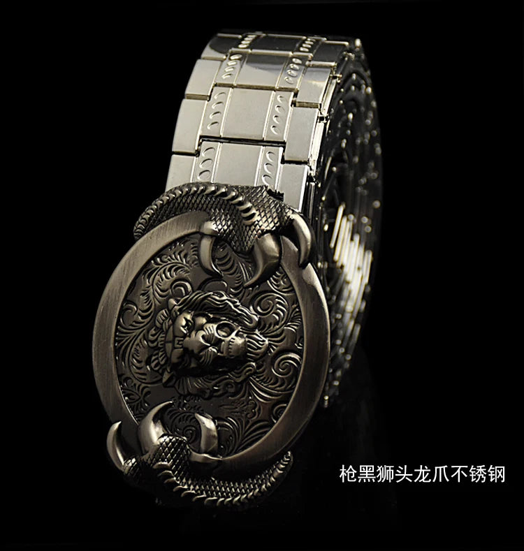 Men's belt Stainless steel Belt Retro Dragon metal Belt Gold Color Charm Belt Hip Hop Punk Strap self-defense luxury Belt male BAZAARHUBO