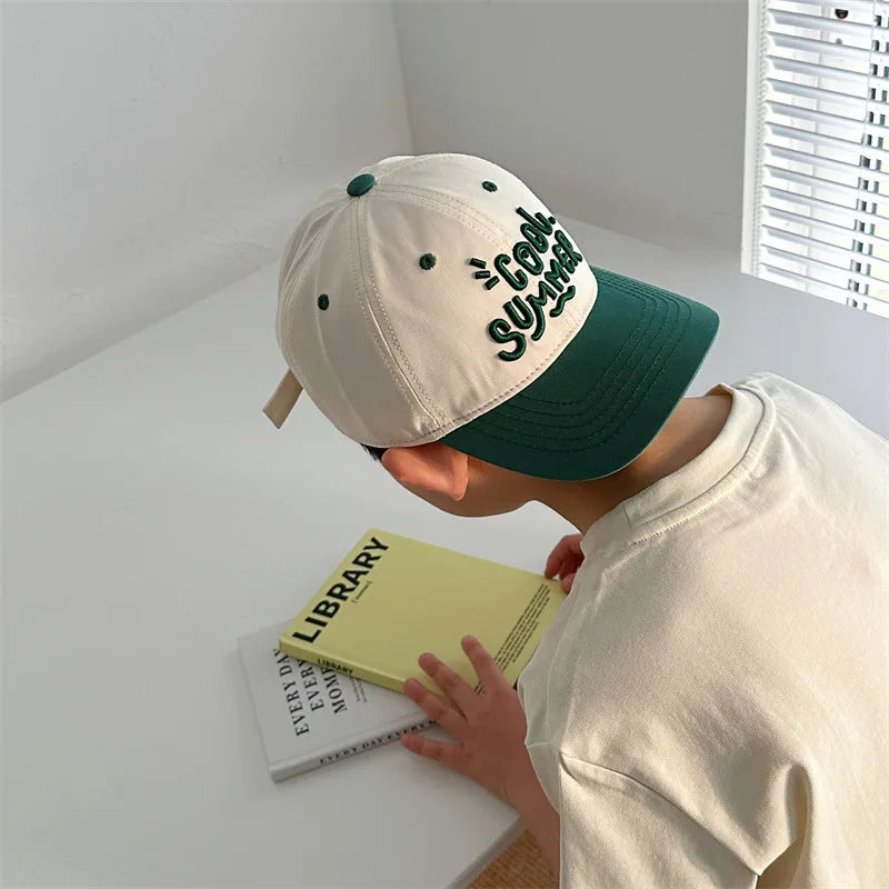 Letter Colorblock Kids Baseball Cap Summer Sunshade Toddler Peaked Hat Korean Embroidered Children Sun Hats