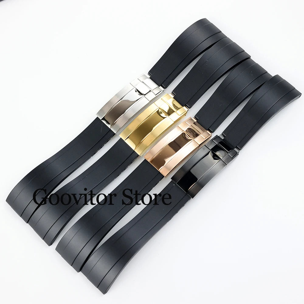 High quality 20mm width rubber strap black/rose gold/silver Folding safety buckle fit sub gmt yacht-master NH35 watch case 40mm