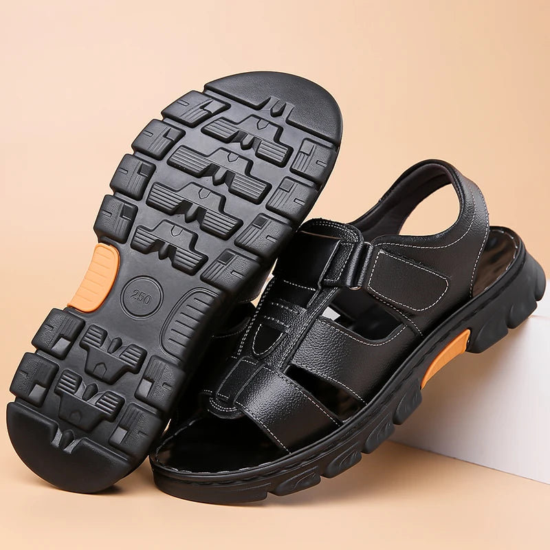 Men's Sandals Adjustable Solid Color Shoes Summer Casual Comfort with Durable Rubber Sole, Breathable PU for Outdoor Walking