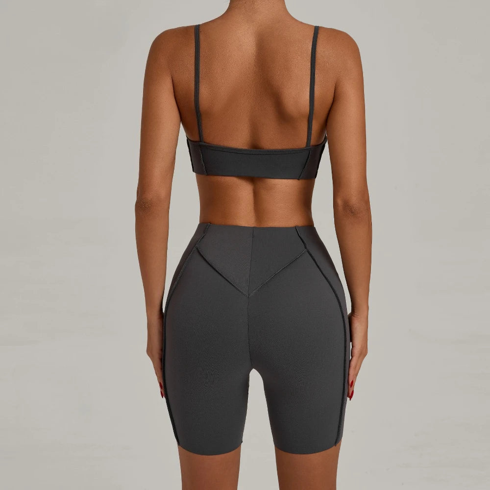 Yoga Fitness Sports Sets High Waist Hip-lifting Shorts Open Back Bra Suit Casual Running Workout Gym Leggings Sexy Set for Women