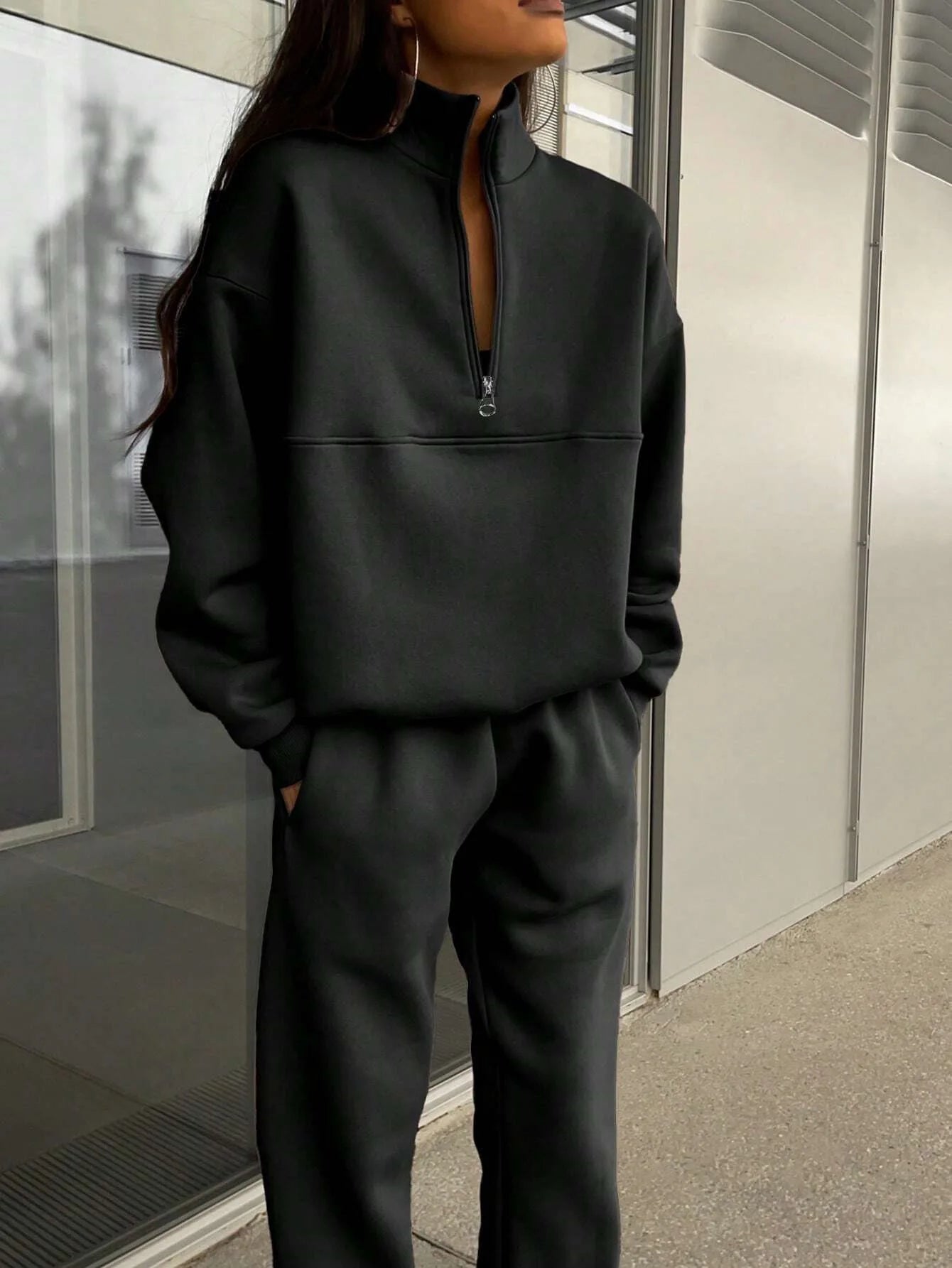 2026 Casual Pants Sets for Women Loose Long Sleeve Zipper Pullover Elastic Waist Trousers Two-piece Sets Women Tracksuit Outfits