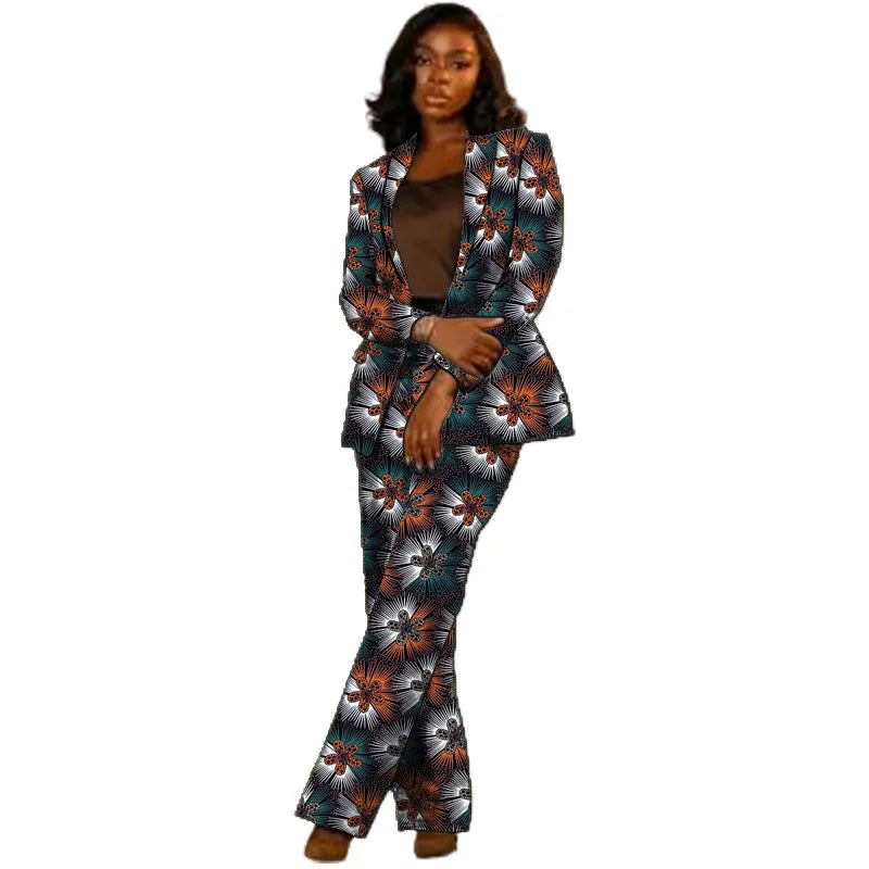 African Couture Women's Suit Ethnic Style Print Female Blazers With Pants Customized Ladies' Gown