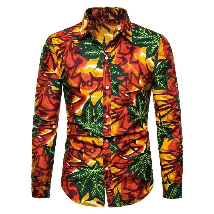 African Traditional Print Men's Shirts Casual Single-Breasted Blouses Long Sleeve Shirt Streetwear Trend Lapel Tops Men Clothing