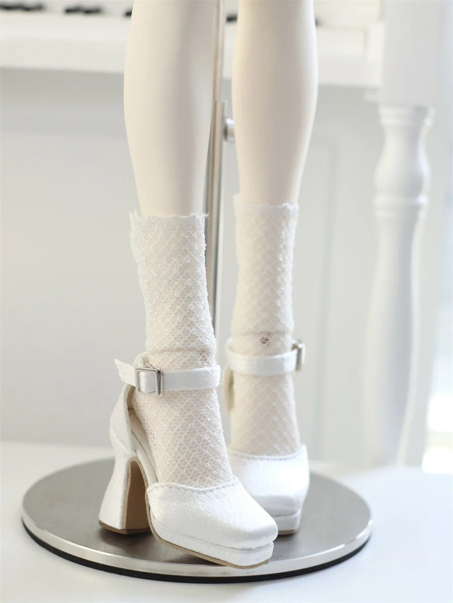 BJD Doll Shoes Toys GL/DFH 1/4 Girls High Heels Square Toe Pink White Black Soft Silk Elegant Glossy Leather Doll Accessories