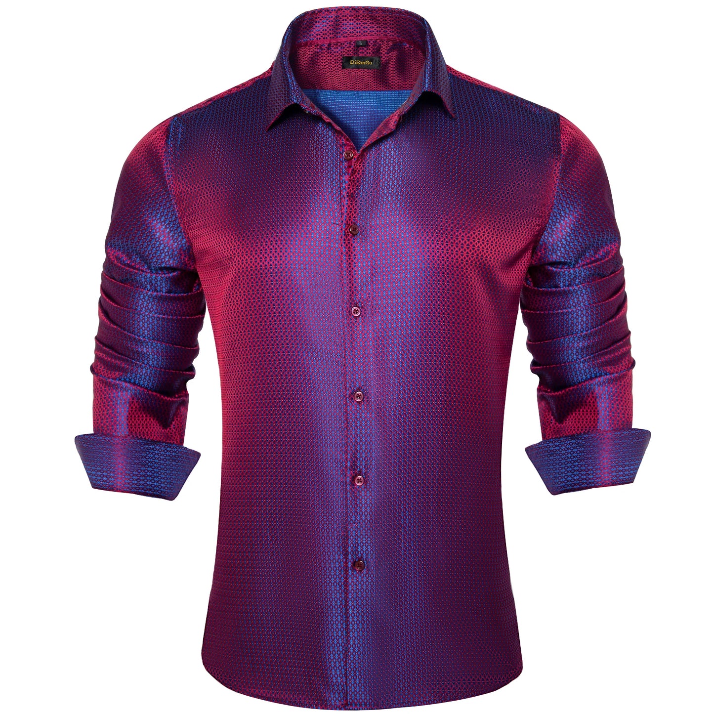 Luxury Purple Paisley Polyester Shirts for Men Long Sleeve Wedding Prom Men Clothing Button Down Collar Social Dress Shirt