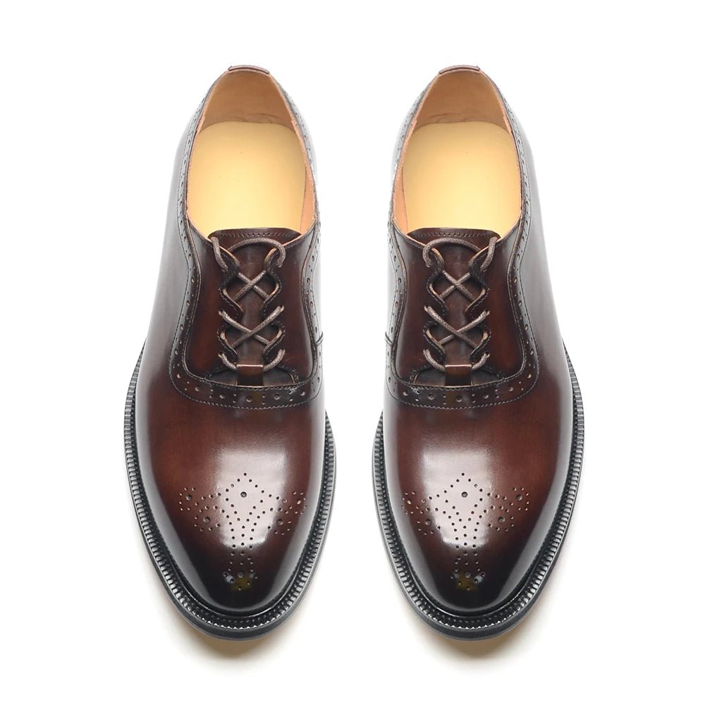 Classy Men's Oxfords Wedding Formal Shoes Handmade Genuine Leather Lace-up Brogue Round Toe Business Office Dress Shoes for Men
