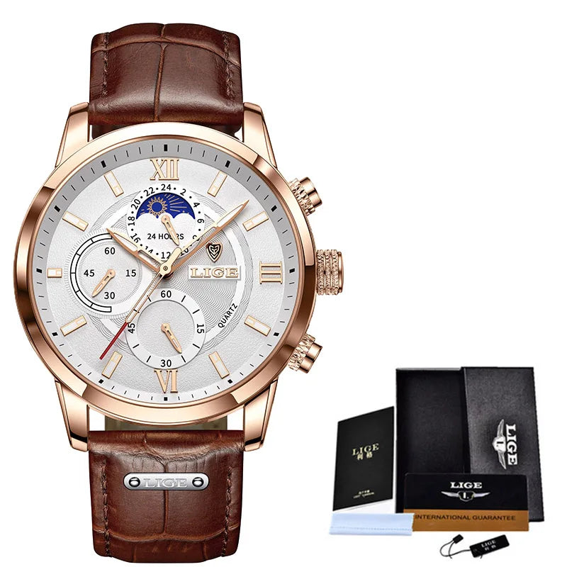 Men's Watches LIGE Top Brand Luxury Men WristWatch For Men Leather Quartz Watch Sports Waterproof Male Clock Relogio Masculino