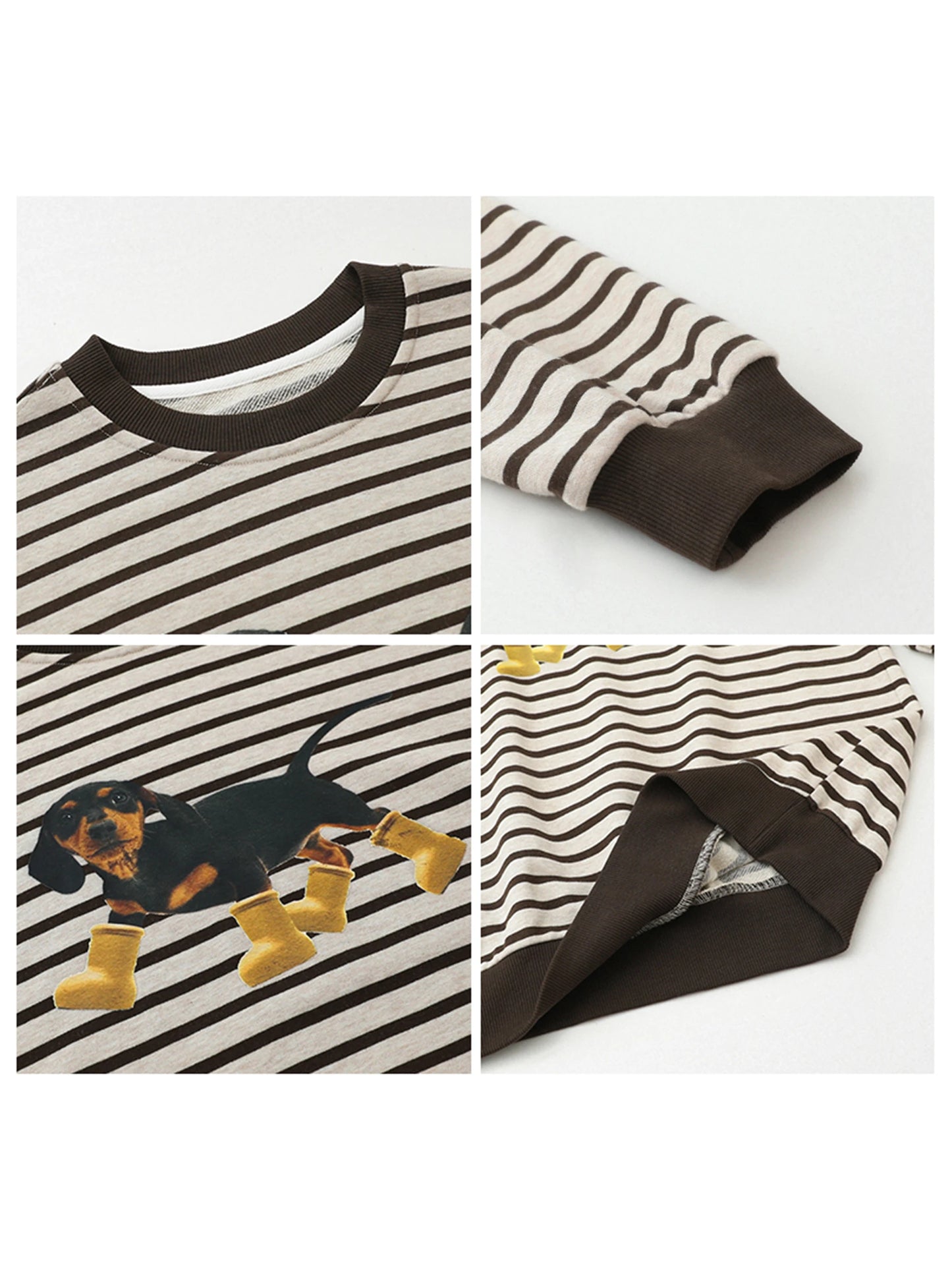 CHIC VEN New Women T-Shirts Loose Casual Round Neck Striped Dog Print Long Sleeved Female Tees Pullover Autumn Winter 2025