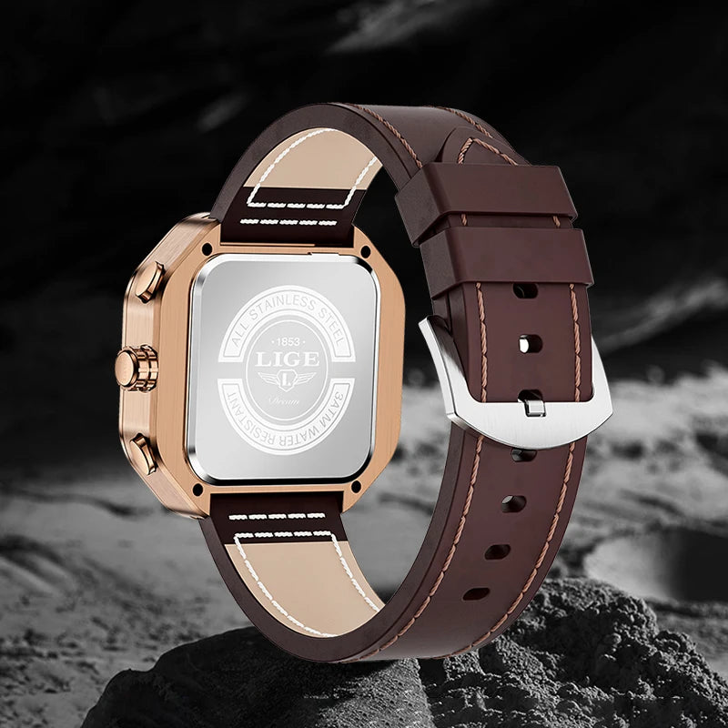 2025 LIGE Business Leather Watch For Men Top Brand Luxury Mens Watches Waterproof Quartz Wrsitwatch 24 Hours Moon Phase Clock