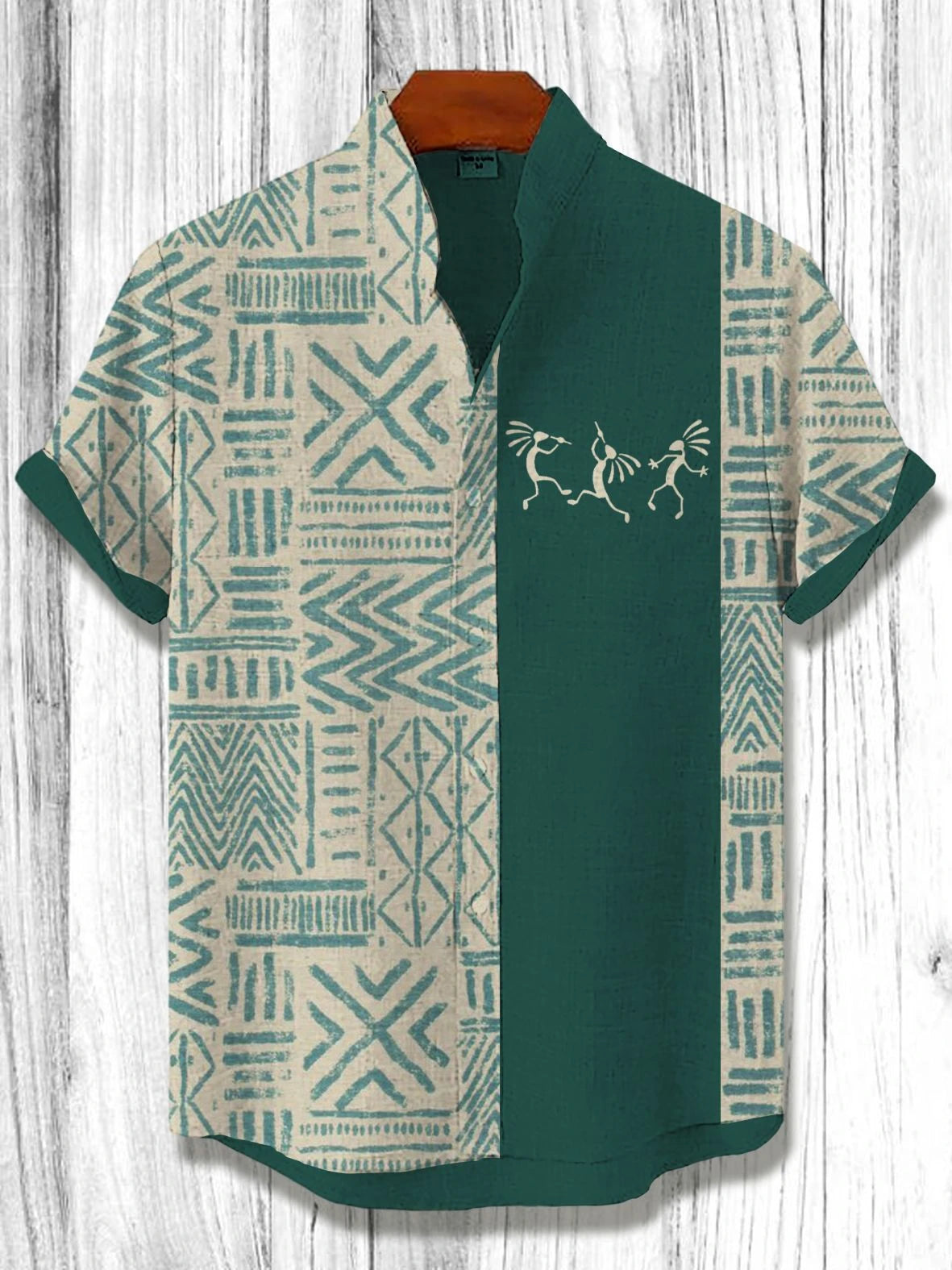 African Style Men's Retro Ethnic Tribal Short Sleeve Shirt Tops Fashion Casual Stripes Pattern Vacation Streetwear Men's Shirt