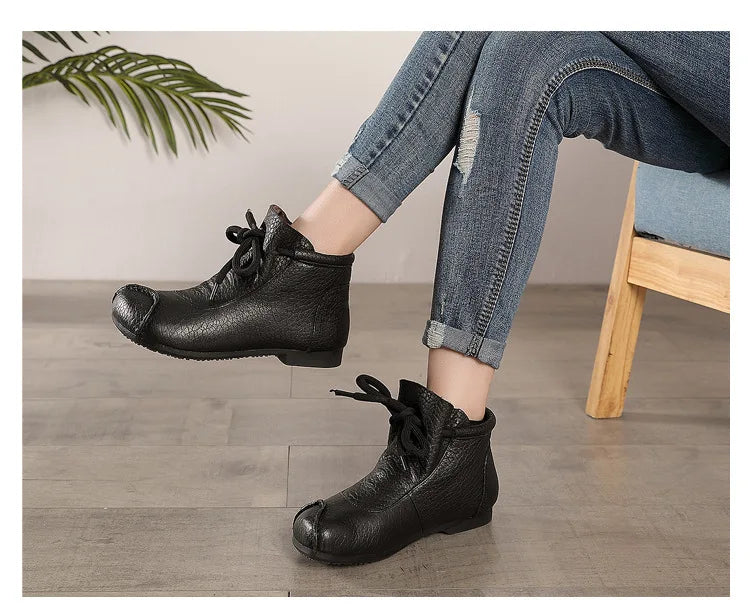 Careaymade-Genuine leather women's boots Fashion retro warm Oversized shoes cow leather Pure handmade ankle boots Casual boots