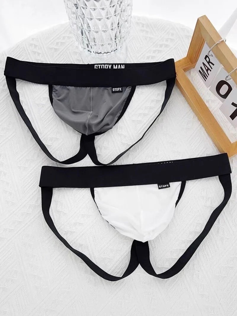 Sexy Man Underwear G-String Ice Silk Gay Men's Underpants Jockstrap Bikini Slip Mens Tanga String Thong Back Open T-Back Panties
