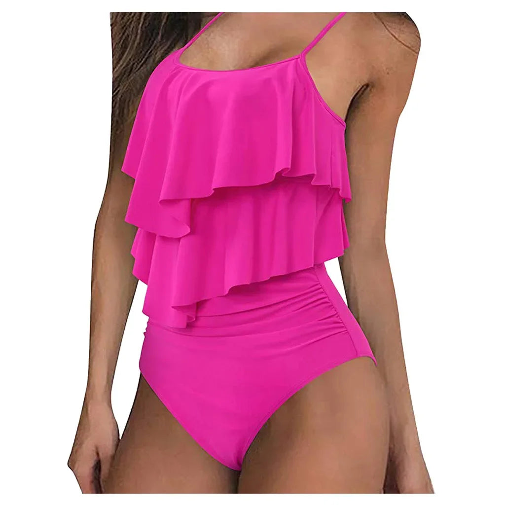 Women High Waisted Tankinis Set 2 Piece Swimsuits Ruffle Spaghetti Strap Swimwear Sexy Bikini Summer Beach Wear Bathing Suit