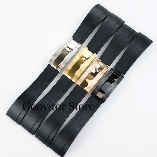High quality 20mm width rubber strap black/rose gold/silver Folding safety buckle fit sub gmt yacht-master NH35 watch case 40mm