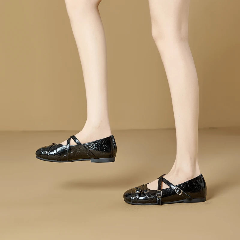2026 New Women's Mary Jane Shoes Stylish Cross-Strap Flat Shoes Women Comfortable Ballet Frail Shoes for Spring and Autumn