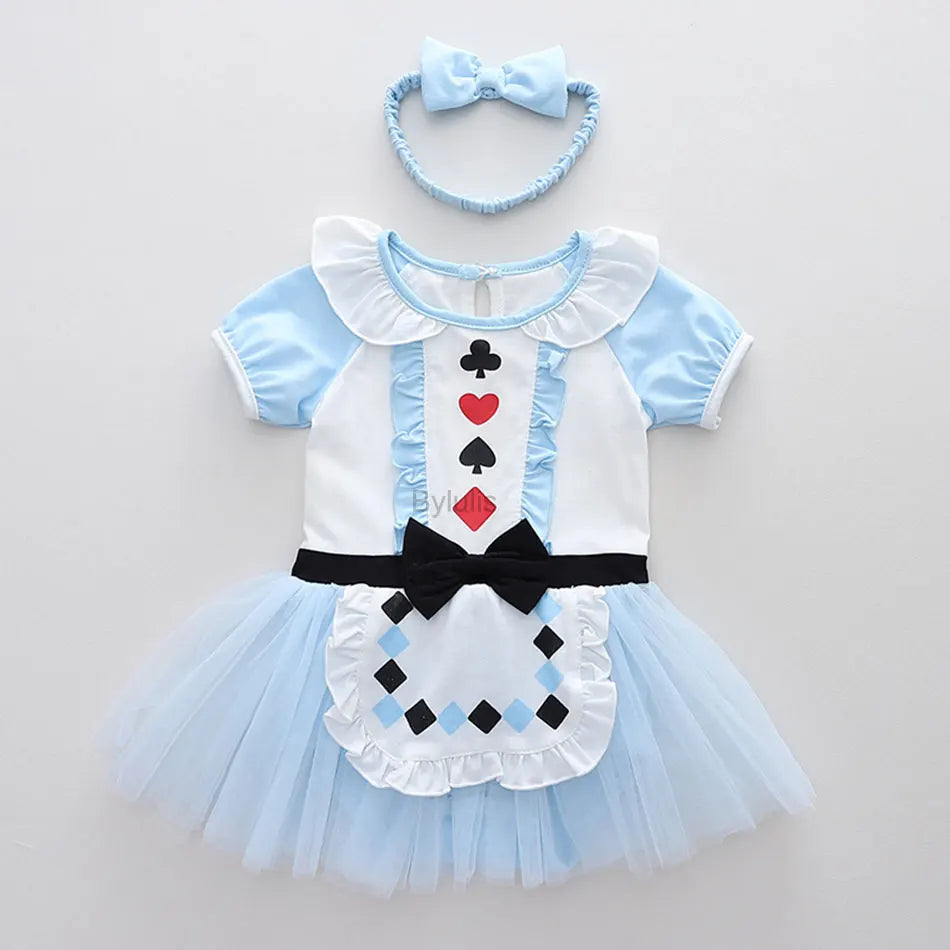 Baby Girls Costumes Kid Romper Tutu Dress with Headband Infant Baby Girl Princess Alice Clothes Aurora Belle Dress Party Costume