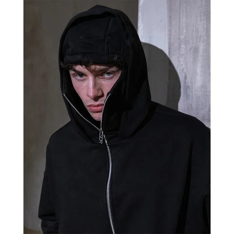 Plain Design Hooded Zip Up Sweatshirt for Men Women Autumn Winter Ins Style Couple Matching BAZAARHUBO