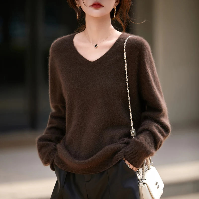 WinvyNee Women Tops Brushed Cashmere Wool Sweaters Winter V Neck Pink Warm Causal Knitted Tops Pullovers Solid Jumpers A1713002A