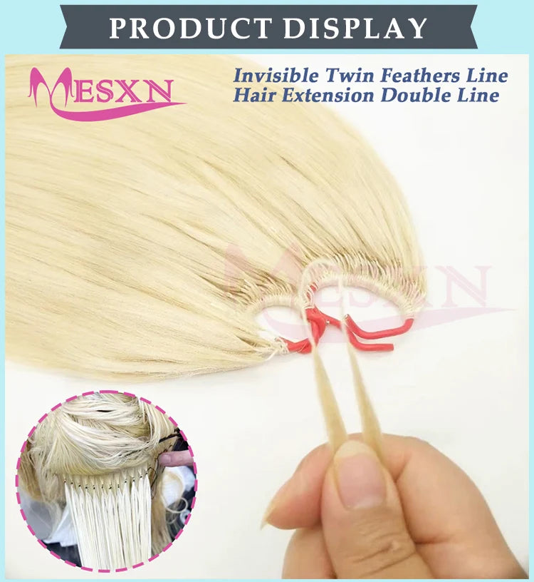MESXN Double line New Feather hair extensions 100% Human Hair Real Natural Hair Comfortable and Invisible Brown Blonde 613