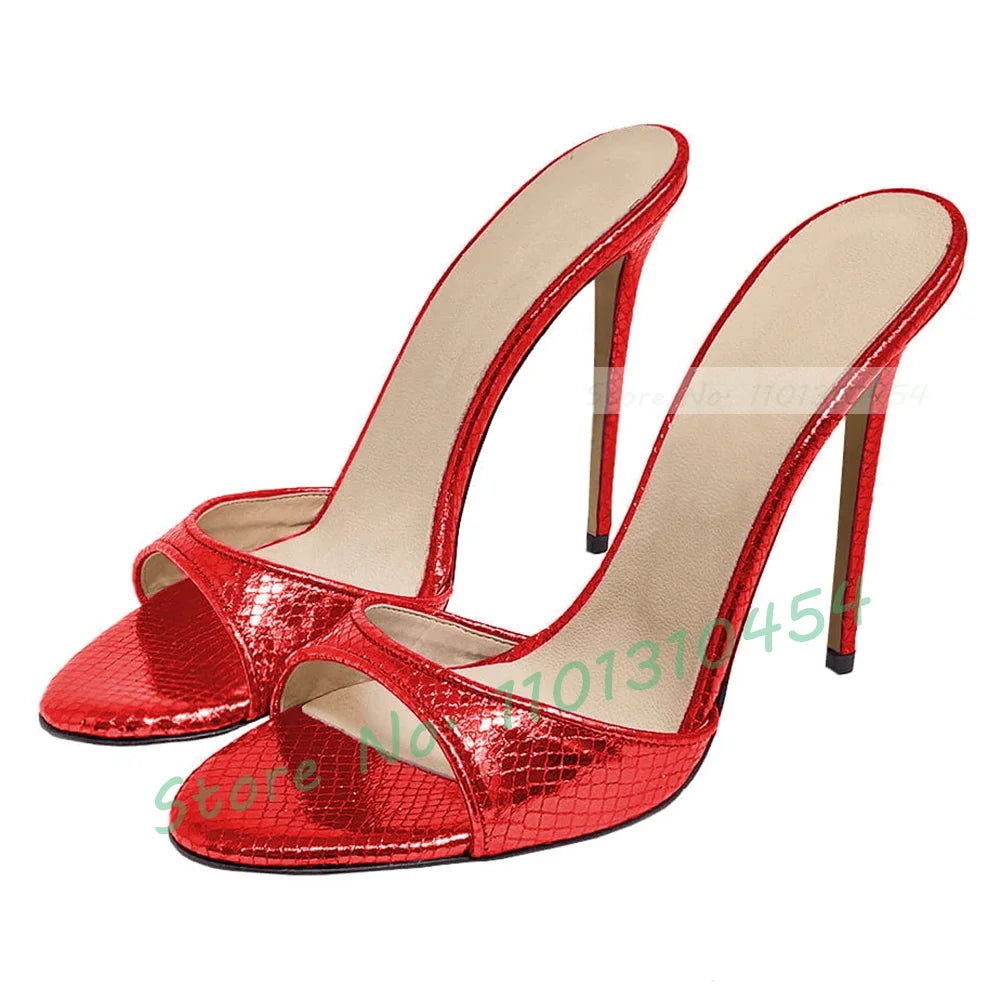Snake Print Round Open Toe Slippers Women Casual Solid Outdoor Stiletto High Heels Shoes Female Customize Elegant Dress Slides