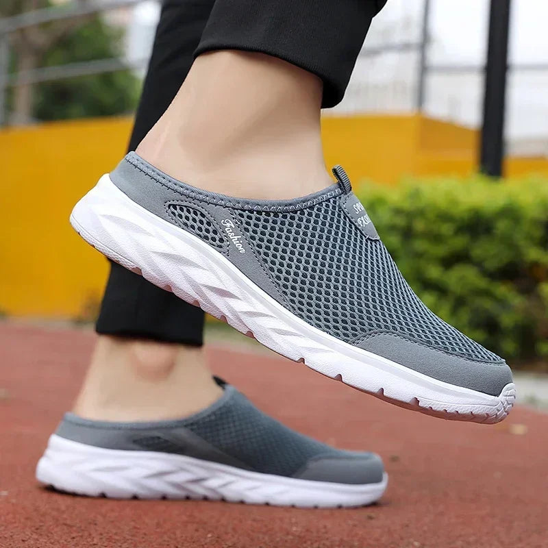 Half Slippers Outdoor High Quality Anti-slip Men Leisure Shoes Mesh Breathable Soft Comfortable Flat-bottomed Slippers