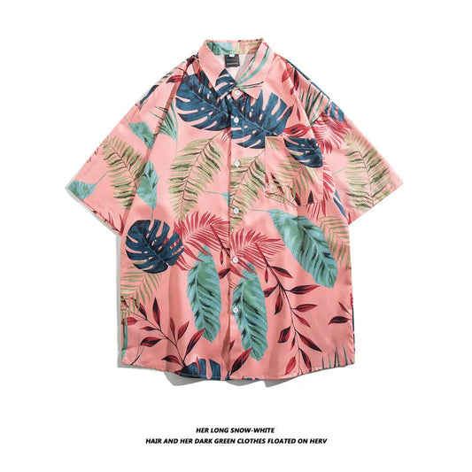 Men's Hawaiian Polyester Summer Short Sleeve Shirt Tropical Leaf 3D Pattern Printing Beach Male Shirts Casual Blouse For Men