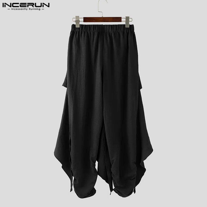 INCERUN Fashion Summer Spring Men Casual Pants Harem Pant Pleated Long Trousers Streetwear Oversize Men's Clothing S-5XL