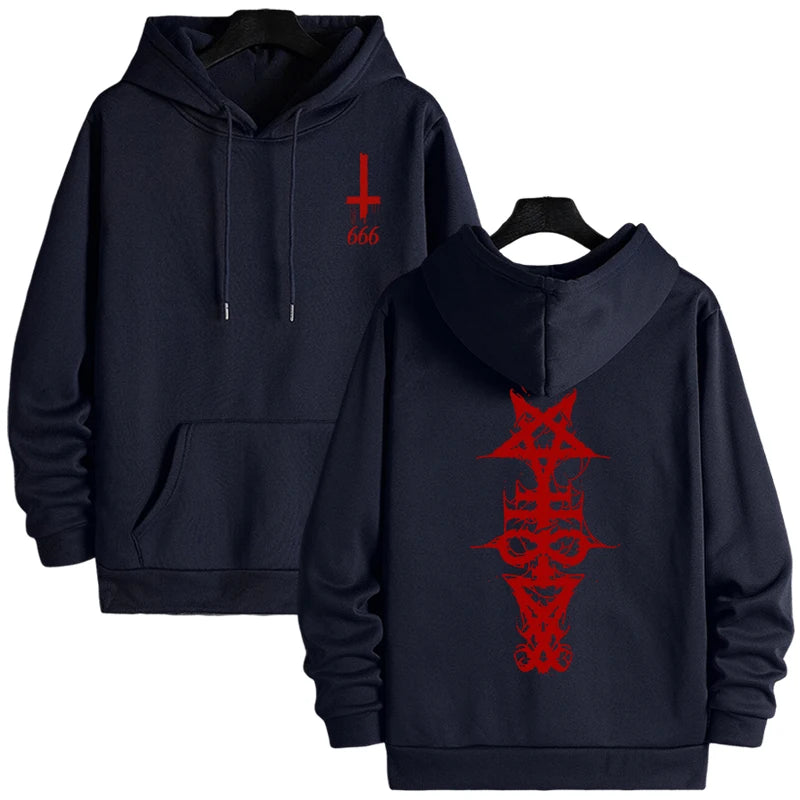 Mens Gothic Hoodie Satanic Symbol Print Street Fashion Warm Pullover Unisex Oversized Sweatshirt Outerwear Autumn Winter Outwear