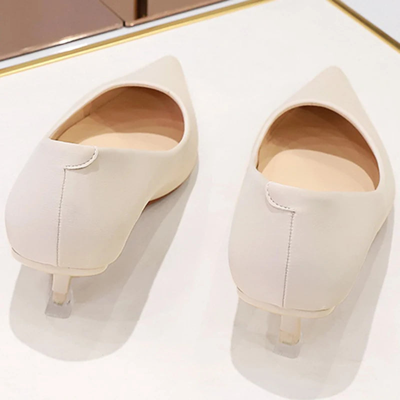 New Big Size Women's Boat Shoes Leather 4.5cm High Heels Pointed Toe Pumps Stilettos Basic Pump For Female White Black Wine Red