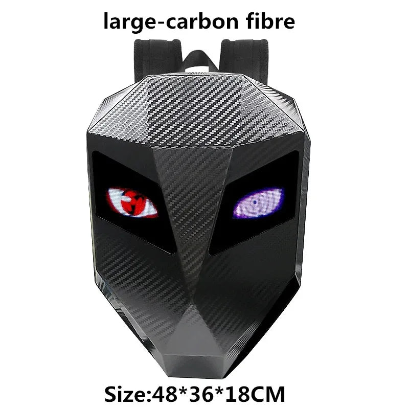 LED Motorcycle Rider Backpack Eyes Glow pattern carbon fiber texture helmet locomotive backpack school bag Moto Laptop backpack