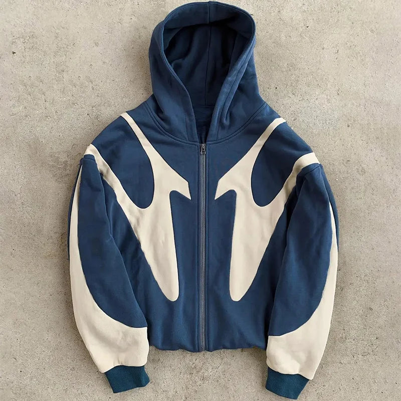 Retro Letter Printed Devil Pattern Hoodie Y2K Harajuku Zip Up Sweatshirt