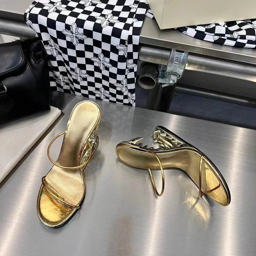 Spring Fashion Show, Teeth Shaped Heels, High Heels with Exposed Toes, Sloping Heels, Round Toe Fashion Women's Shoes