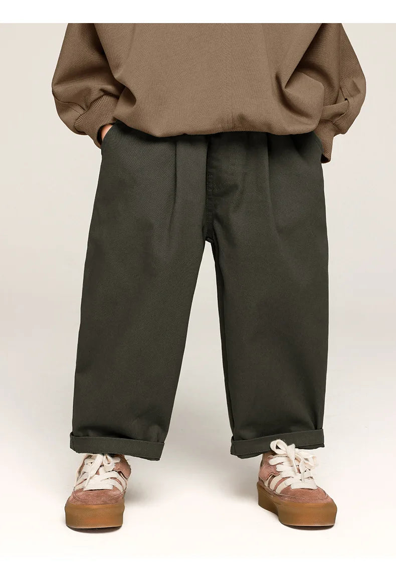2025 Spring Kids Pants Korean style Children's solid color casual pants Boys cotton loose Trousers