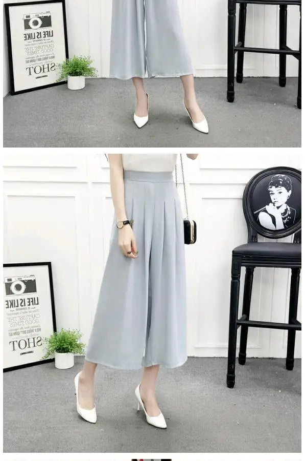 High Waist Wide Leg Pants Skirt Pants Chiffon Cotton Linen Seven Eighteen Length Trendy Women's Casual Trousers Commute Style