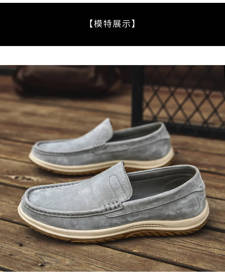Men's Suede Casual Leather Shoes Fashionable Breathable Comfortable Driving Shoes Men Shoes