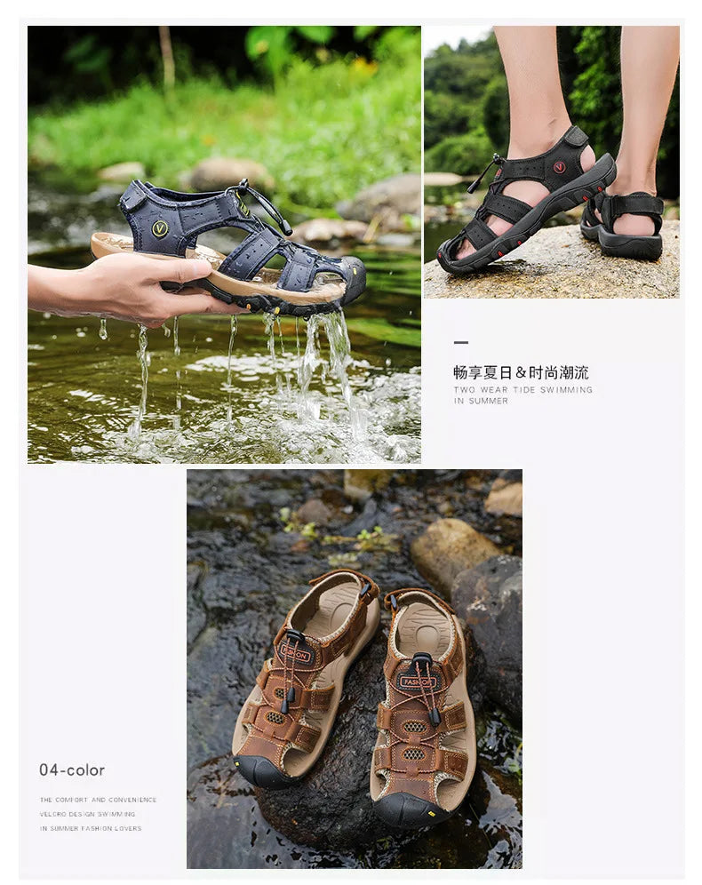 2026 Men Sandals Genuine Leather Mens Casual Shoes Outdoor Men Leather Sandals for Men Beach Shoes Roman mens Shoes