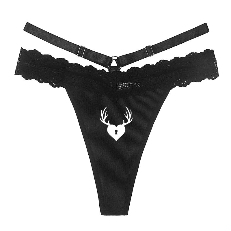 Women's Hot Panties Girls Funny Underwear New Fashion Womens Traceless GString Sexy Lace Thong Cuckold Antlers Black Underwear
