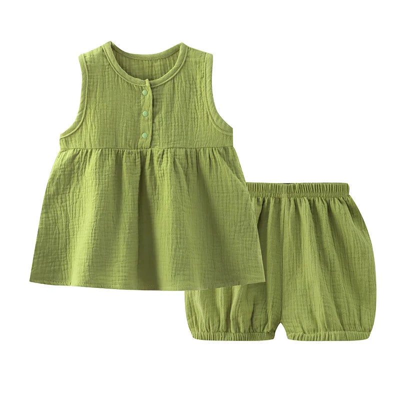 Toddler Girl Outfit Cotton Set 1-5Y Kids Girls Sleeveless Ruffle Top and Shorts Cute Casual Summer Children's Clothing Wear