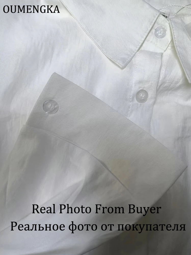 Women Minimalist Loose Tops Fashion Summer Thin Cotton Linen White Shirt Long Sleeve Blouse Solid Turn-down Collar Easy Wear