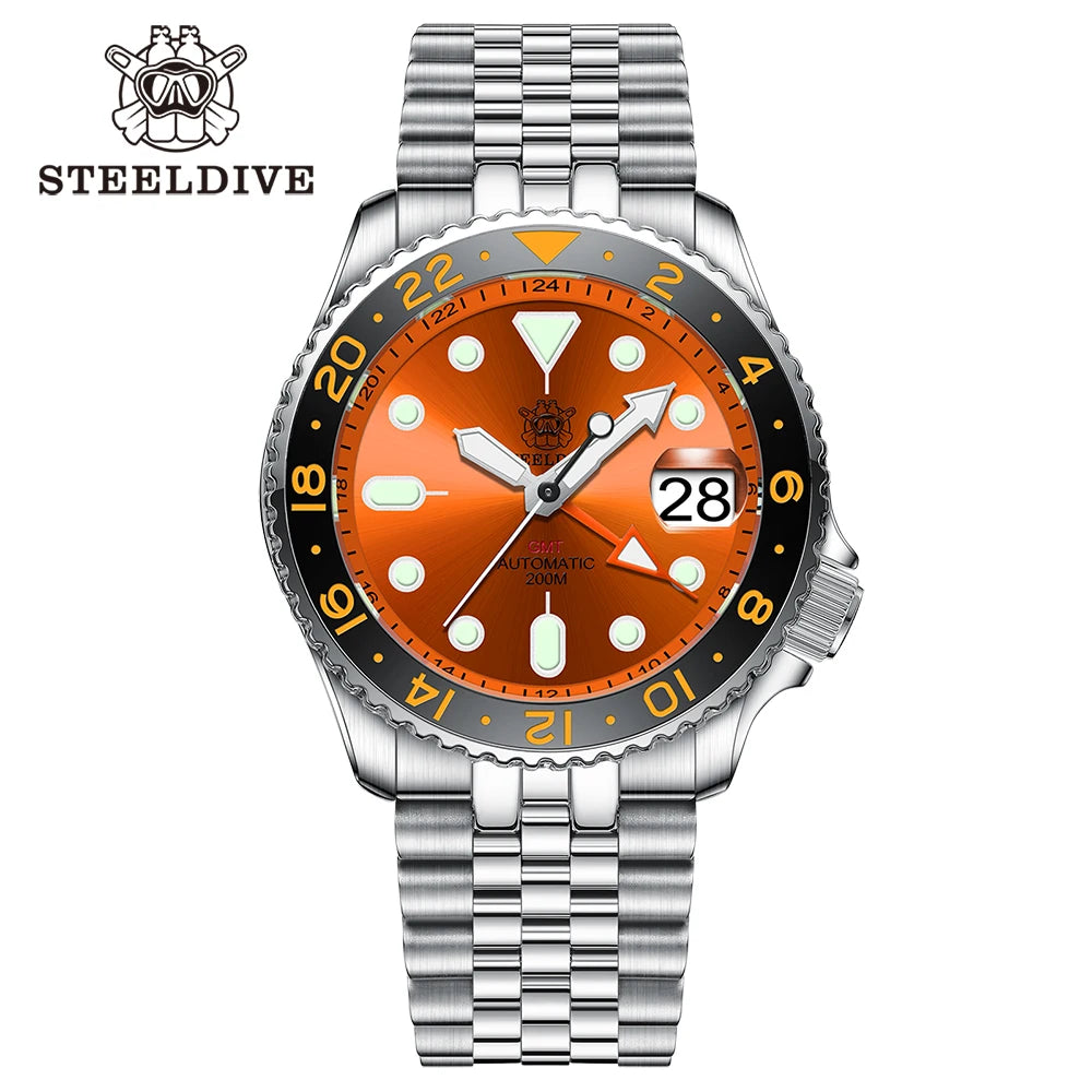 STEELDIVE Top Brand New Arrival SD1994 200M Waterproof Super Luminous Ceramic Bezel NH34 GMT Automatic Chronograph Dive Watches