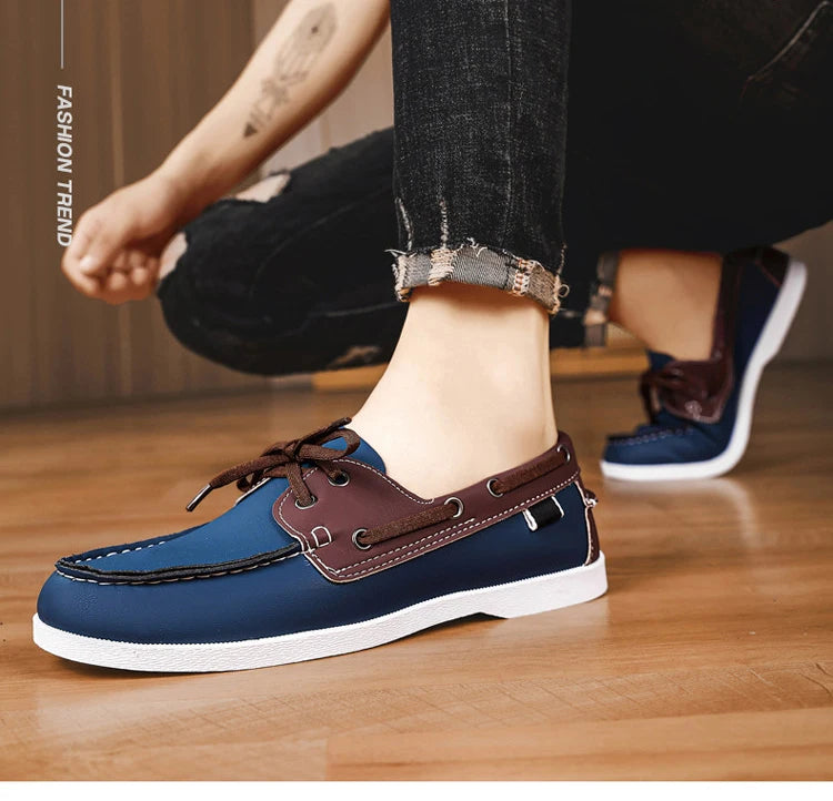 Men Loafers Strap Design Boat Shoes PU Leather High Quality Comfortable Slip-On Soft Flat Driving Shoes For Male Plus Size 40-48