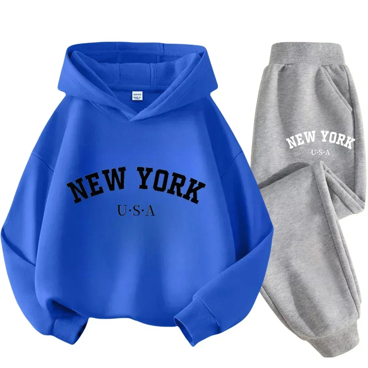 Children's Black Sports Outdoor Letter Print Hooded Sweatshirt 3-12 Years Old Boys and Girls Casual Set Sweatshirt + Pants