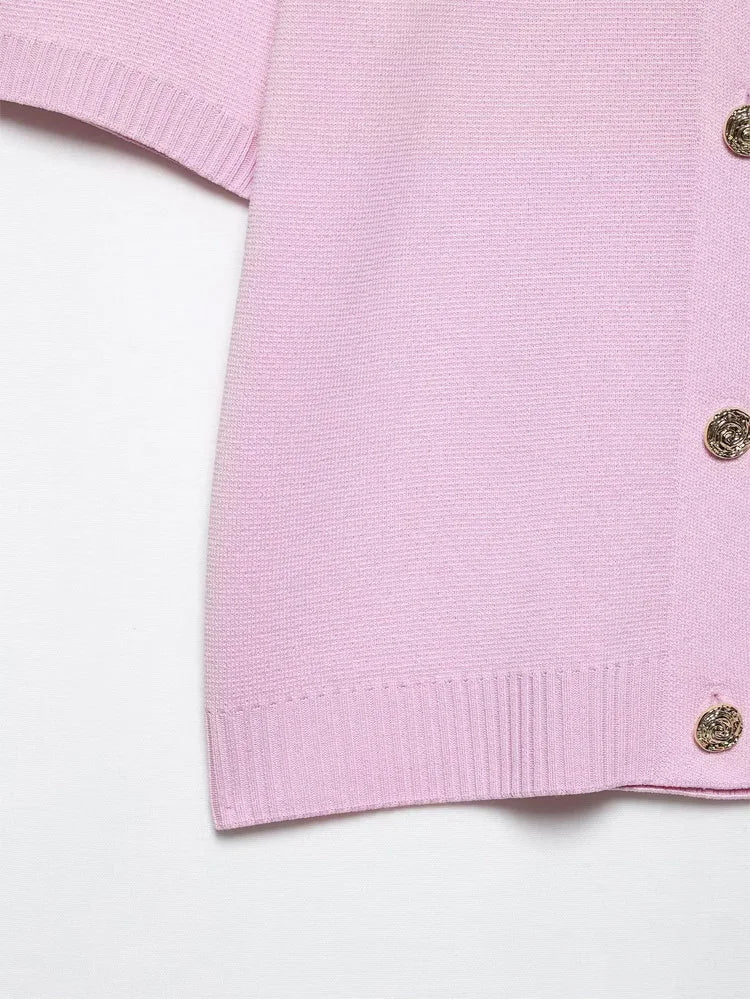 HXAO Cardigan Woman Knitwear Button Ladies Short Sleeve Knit Bolero Women's Tricot Top Summer Outerwear Crop Cardigan Top Female