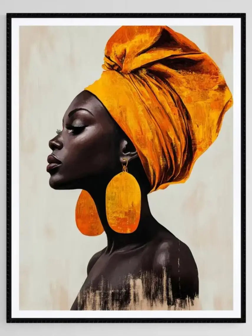 African Woman Portrait: Yellow Headwrap Art Print, Afrocentric Wall Decor
