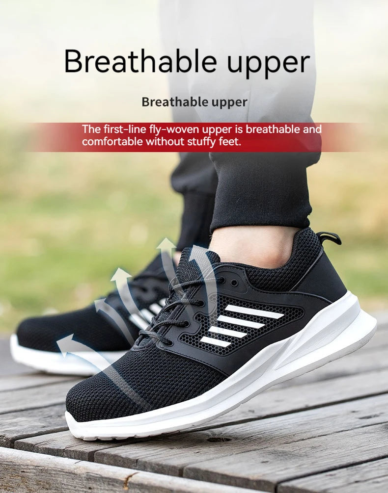 Safety Shoes for Men Steel Toe Safety Sneaker Anti-Smashing Black Work Boots Comfortable Wear-resisting Boots for Work as Hiking