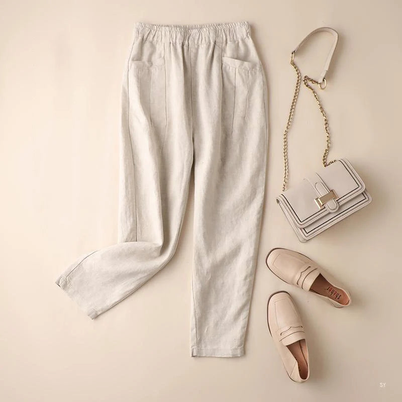 ZANZEA Summer Trousers Women Vintage Cotton Pants Elastic Waist Solid Harem Pant Casual Loose Pantalon Oversize Turnip Palazzo