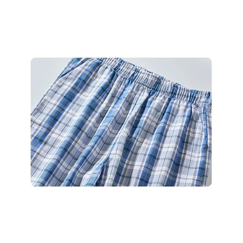 Spring Summer High Quality Pants Men 100% Cotton Sleep Bottoms Male Plus Size Night Trousers Men Casual Loose Plaid Home Pants
